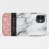 モノグラムのバラ金ゴールドグリッター及び白大理石 Case-Mate iPhoneケース (裏面(横))