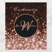 モノグラムのバラ金ゴールドスパークル ワインラベル (シングルラベル)