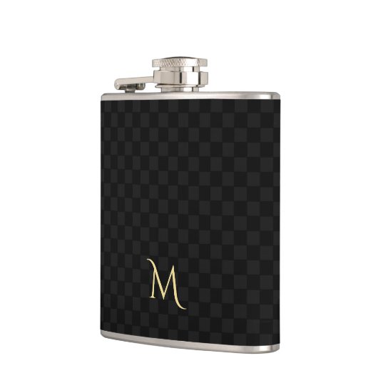モノグラムのパーソナライズされたエレガント市松模様に黒 フラスク (左)