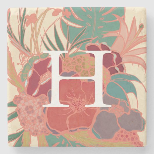 モノグラムのパーソナライズされたカスタムフローラコースター ストーンコースター (正面)