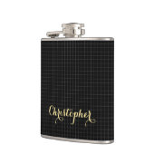 モノグラムのパーソナライズされたモダン市松模様に黒 フラスク (左)