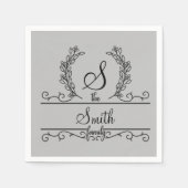 モノグラムのパーソナライズされた姓 スタンダードカクテルナプキン (正面)