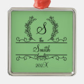 モノグラムのパーソナライズされた姓 メタルオーナメント (正面)