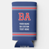 モノグラムのパーソナライズされた文字ネイビーレッド スリム缶クーラー (裏面)