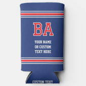 モノグラムのパーソナライズされた文字ネイビーレッド スリム缶クーラー (正面)