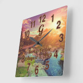 モノグラムのパーソナライズされた時素朴結婚計 スクエア壁時計 (傾斜)