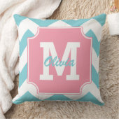 モノグラムのパーソナライズで青く、ピンクのシェブロン クッション (ブランケット)