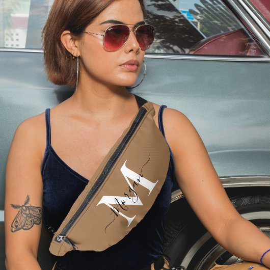 モノグラムのパーソナライズイニシャル名ライトブラウン ファニーパック