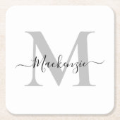 モノグラムのパーソナライズイニシャル名 スクエアペーパーコースター (正面)