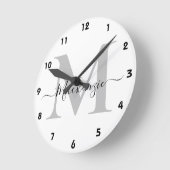 モノグラムのパーソナライズイニシャル名 ラウンド壁時計 (傾斜)