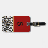 モノグラムのヒョウのプリントの赤いアクセントの荷物のラベル ラゲッジタグ (正面横)