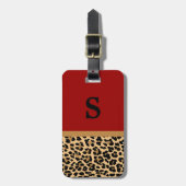 モノグラムのヒョウのプリントの赤いアクセントの荷物のラベル ラゲッジタグ (正面縦)