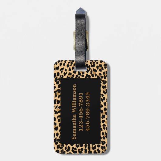 モノグラムのヒョウのプリントの赤いアクセントの荷物のラベル ラゲッジタグ (裏面縦)