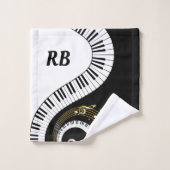 モノグラムのピアノ鍵および音符 バスタオルセット (ウォッシュタオル)