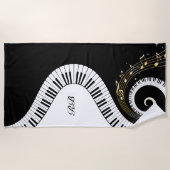 モノグラムのピアノ鍵および音符 ビーチタオル (正面)