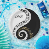 モノグラムのピアノ鍵および音符 ペーパープレート (パーティー)