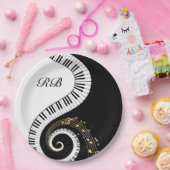 モノグラムのピアノ鍵および音符 ペーパープレート (パーティー)