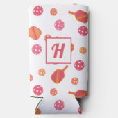 モノグラムのピックボールのパドルとボール スリム缶クーラー (裏面)