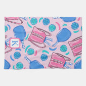 モノグラムのピックボール名門私立校風のピンク キッチンタオル (横)