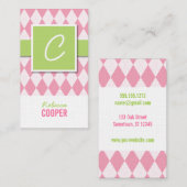 モノグラムのピンクのアーガイル柄のな名刺 名刺 (正面/裏面)