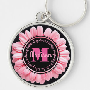 モノグラムのピンクのガーベラはあなた自身のメッセージの花を加えます キーホルダー