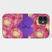 モノグラムのピンクのバラの紫色のグリッターのハート Case-Mate iPhoneケース (裏面(横))