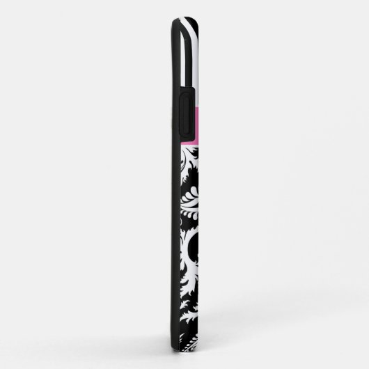 モノグラムのピンクの白黒のストライプのなダマスク織のiPhone 5 Case-Mate iPhoneケース (裏面/右)