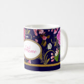 モノグラムのピンクの花 コーヒーマグカップ (正面右)