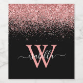 モノグラムのピンク黒のスエレガントクリプト名 ワインラベル (シングルラベル)