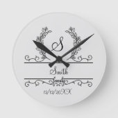 モノグラムのファミパーソナライズされたリ名スクリ葉プトの ラウンド壁時計 (正面)