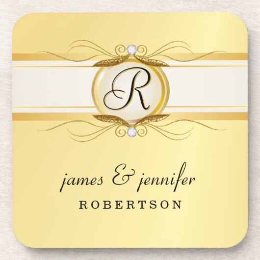 モノグラムのファンシーなヴィンテージの金ゴールドのコースターセット コースター (正面)