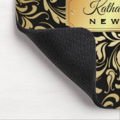 モノグラムのファンシーな金ゴールドの華麗さの黒の豪華なネームプレート マウスパッド (コーナー)