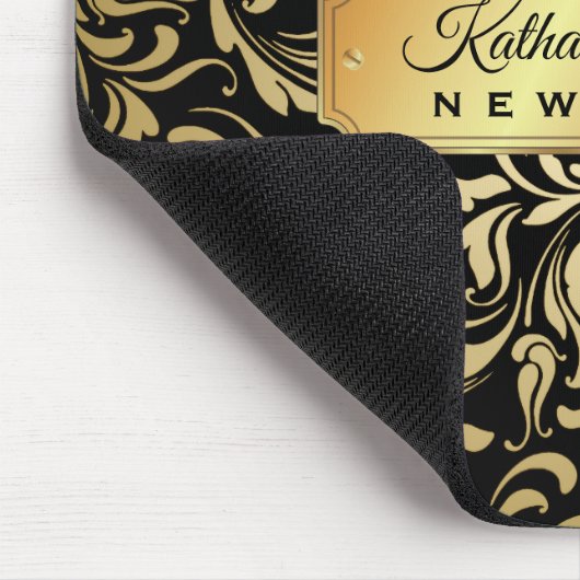 モノグラムのファンシーな金ゴールドの華麗さの黒の豪華なネームプレート マウスパッド (コーナー)