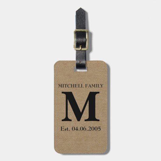 モノグラムのフェイクなリネンバーラップの素朴な上品のイニシャルの突起 ラゲッジタグ (正面縦)