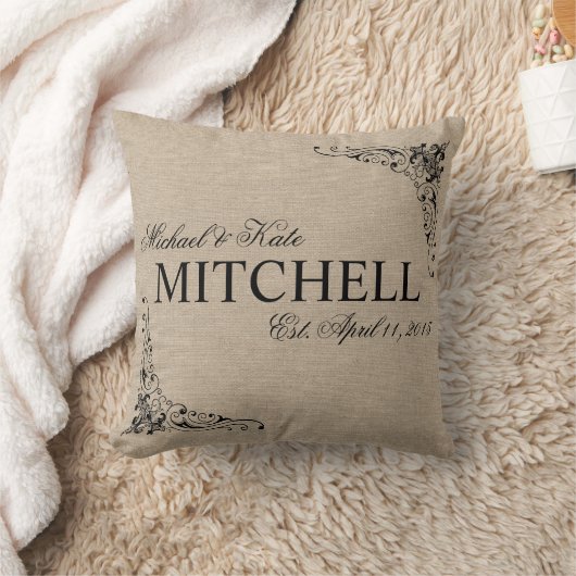 モノグラムのフェイクなリネンバーラップの素朴な名前の結婚 クッション (ブランケット)