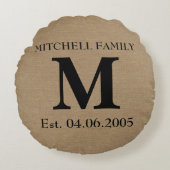 モノグラムのフェイクなリネンバーラップの素朴な最初の結婚式 ラウンドクッション (正面)