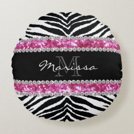 モノグラムのフェイクグリッターきらきら光るラインストーンガールズ ラウンドクッション