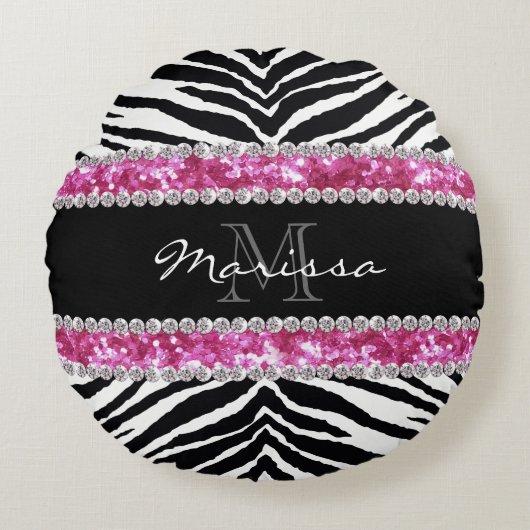 モノグラムのフェイクグリッターきらきら光るラインストーンガールズ ラウンドクッション (正面)