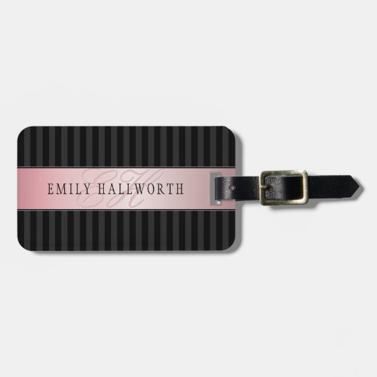 モノグラムのフェイクバラ金ゴールド |黒とグレーのストライプ ラゲッジタグ (正面横)