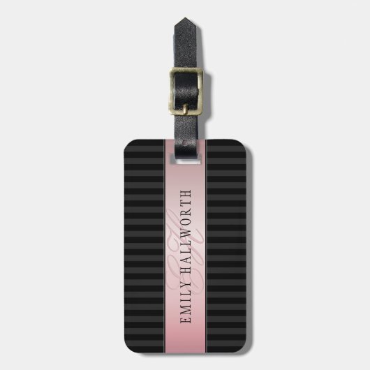 モノグラムのフェイクバラ金ゴールド |黒とグレーのストライプ ラゲッジタグ (正面縦)