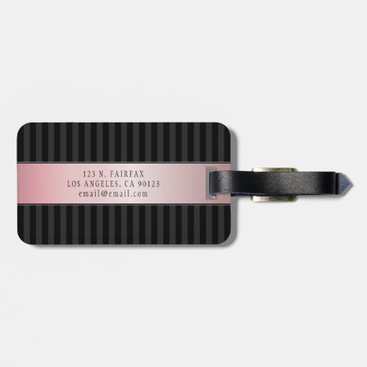 モノグラムのフェイクバラ金ゴールド |黒とグレーのストライプ ラゲッジタグ (裏面横)