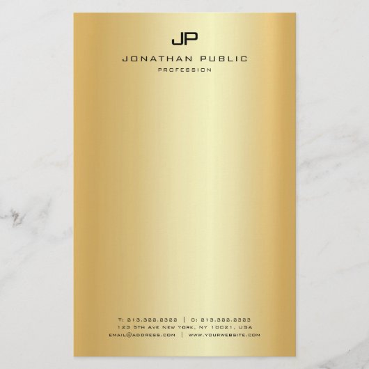 モノグラムのフェイクモダンテンプレートエレガント金ゴールド 便箋 (正面)