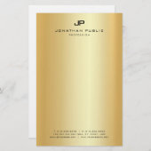 モノグラムのフェイクモダンテンプレートエレガント金ゴールド 便箋 (正面/裏面)