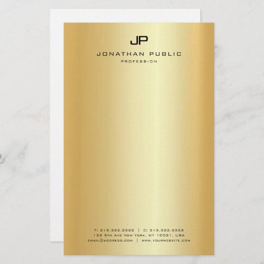 モノグラムのフェイクモダンテンプレートエレガント金ゴールド 便箋 (正面/裏面)