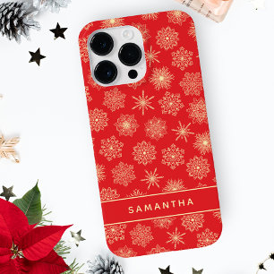 モノグラムのフェスティバルレッドクリスマススノーフレーク Case-Mate iPhone 14 PRO MAXケース