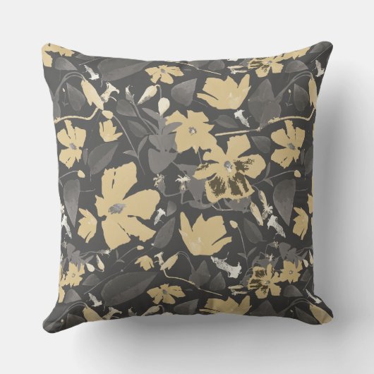 モノグラムのフェミニン金ゴールド灰色の花柄 クッション (裏面)