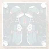 モノグラムのフォークアートクリスマスブルーレッドフールズツリー ガラスコースター (裏面)