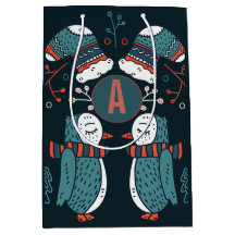 モノグラムのフォークアートクリスマスブルーレッドフールズツリー