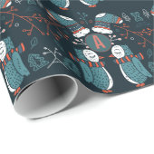 モノグラムのフォークアートクリスマスブルーレッドフールズツリー ラッピングペーパー (ロールコーナー)