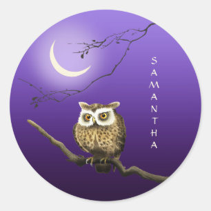 モノグラムのフクロウ夜月光の濃紺のステッカー ラウンドシール